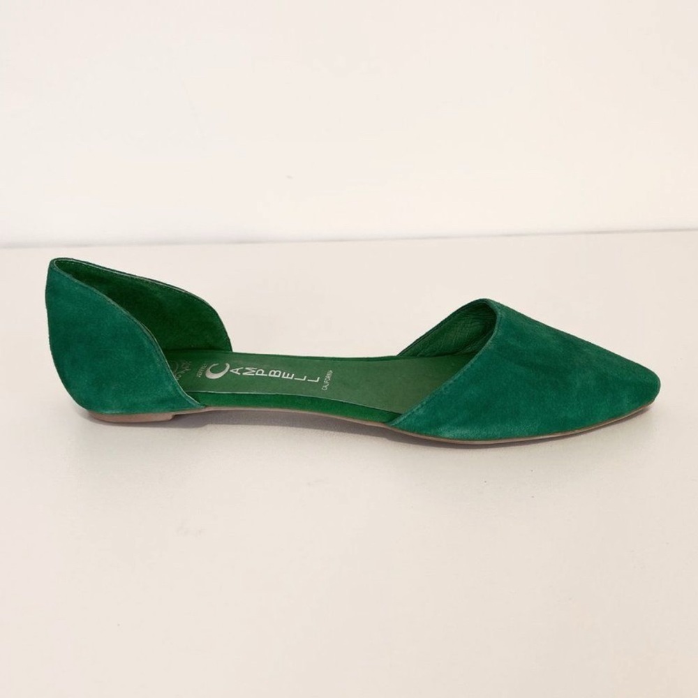 Jeffrey Campbell In Love Green Suede Pointed Toe D’Orsay Flats